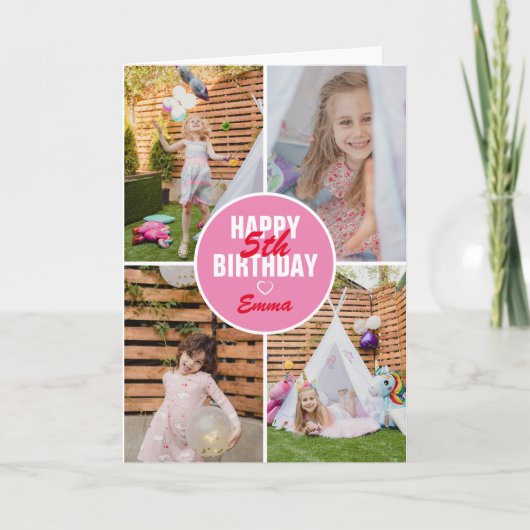 Cute 4 Photo Birthday Card Elke leeftijd | Aangepa Kaart (Voorkant)