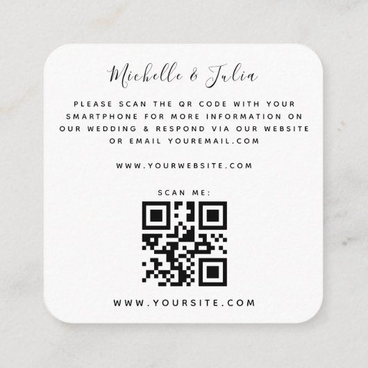 Cute 4 Photo Collage LGBTQ Gay Couple RSVP QR Code Informatiekaartje (Achterkant)