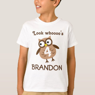 Cute 4th Birthday Unisex Tan Owl A04 T-shirt
