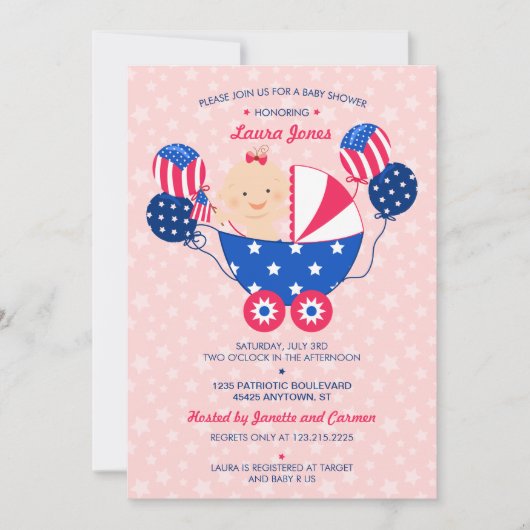 Cute 4th of Juli Patriotic Baby Girl Baby shower Kaart (Voorkant)