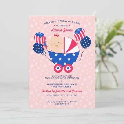 Cute 4th of Juli Patriotic Baby Girl Baby shower Kaart (Staand voorkant)