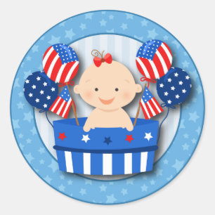 Cute 4th of Juli Patriotic Baby Girl Baby shower Ronde Sticker