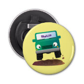 Cute 4X4 terreinwagen cartoon Button Flesopener (Voorkant)