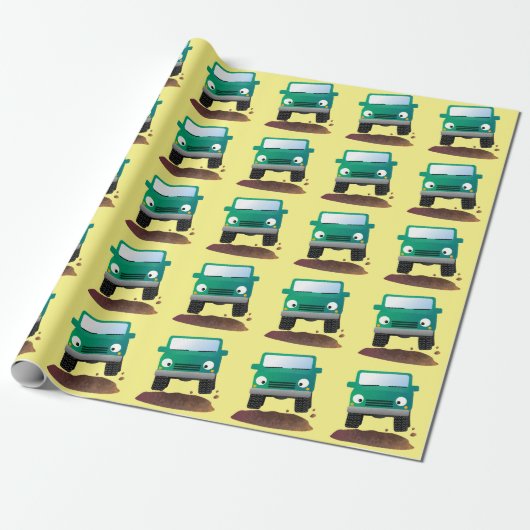 Cute 4X4 terreinwagen cartoon Cadeaupapier (Uitgerold)
