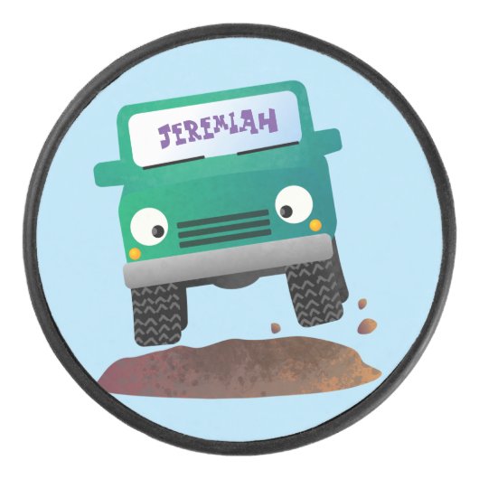 Cute 4X4 terreinwagen cartoon Hockey Puck (Voorkant)