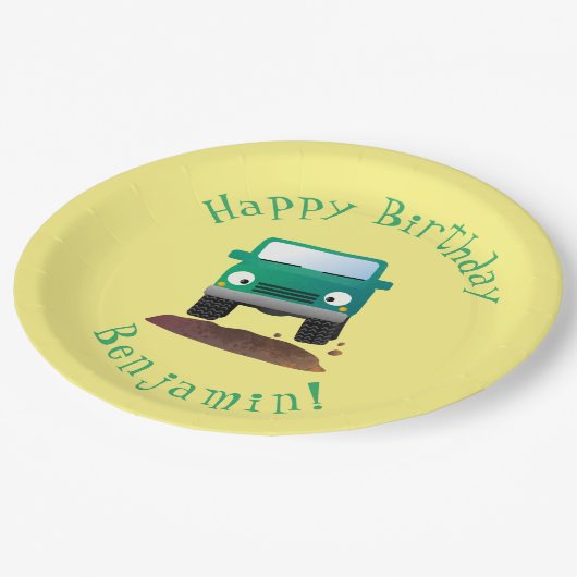 Cute 4X4 terreinwagen cartoon Papieren Bordje (Gekanteld)