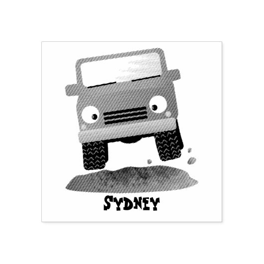 Cute 4X4 terreinwagen cartoon Rubberstempel (Afrduk)