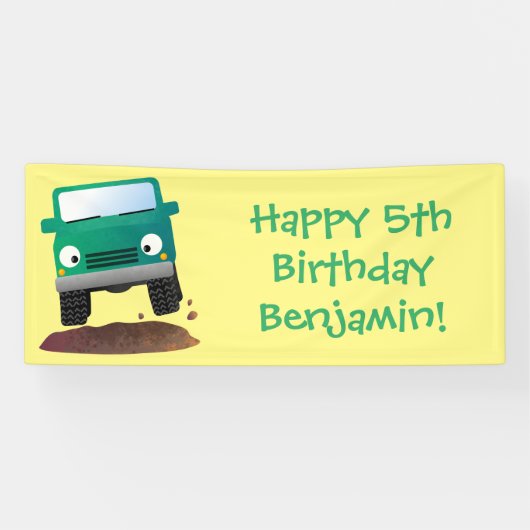 Cute 4X4 terreinwagen cartoon Spandoek (Horizontaal)