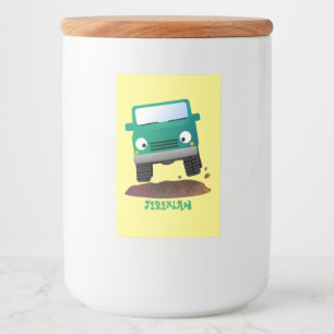 Cute 4X4 terreinwagen cartoon Voedselcontainer Etiket