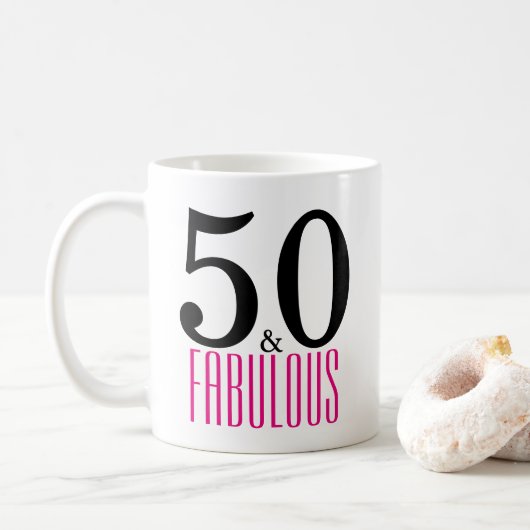 Cute 50 en Fabulous Birthday Gift Mok Pink/Black (Met donut)