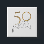 Cute 50 & Fabulous Gold & Black 50th Birthday Vierkante Button 5,1 Cm<br><div class="desc">A cute new design for 50th birthdays,  this gold,  black and white "50 and fabulous button design features a white background,  with "50" in faux gold foil,  and the text in black. An elegant,  modern design for a woman's 50th birthday. Copyright Elegant Invites,  all rights reserved.</div>
