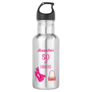 Cute 50e verjaardag Hot Roze Hoge Hakken Naam Cade Waterfles