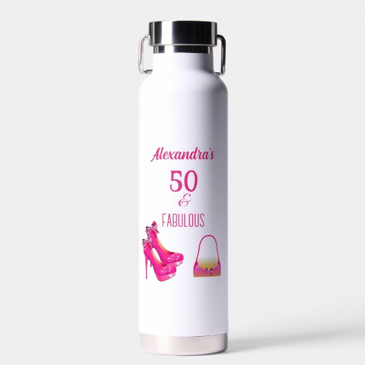 Cute 50th Birthday Hot Pink High Heels Name Gift  Waterfles (Voorkant)