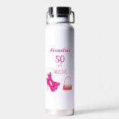 Cute 50th Birthday Hot Pink High Heels Name Gift  Waterfles (Achterkant)