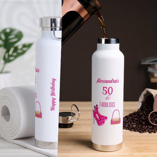 Cute 50th Birthday Hot Pink High Heels Name Gift  Waterfles