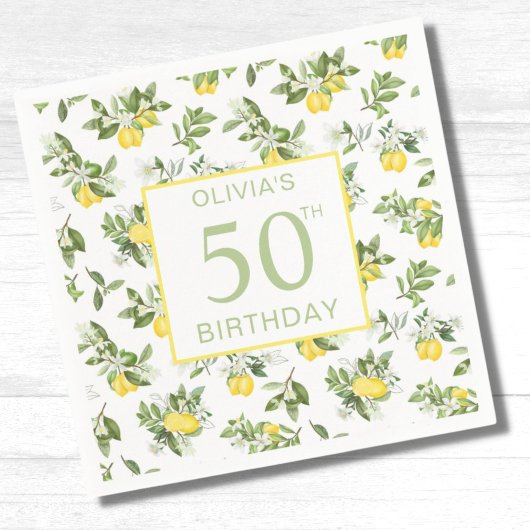 Cute 50th Birthday Lemon Citrus Botanical Servet