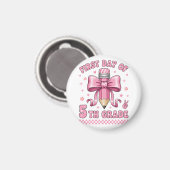 Cute 5th Grade Girl Pink Bow Groovy Pencil Design Magneet (Voorkant / Achterkant)