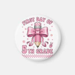 Cute 5th Grade Girl Pink Bow Groovy Pencil Design Magneet