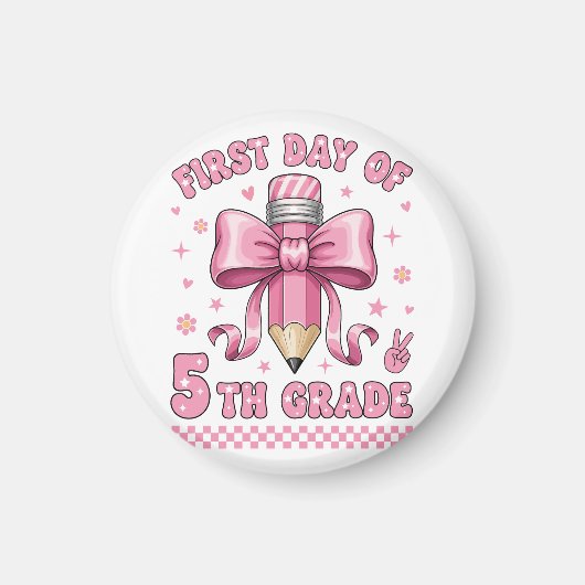 Cute 5th Grade Girl Pink Bow Groovy Pencil Design Magneet (Voorkant)