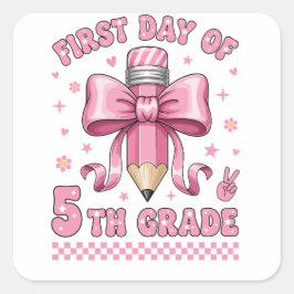 Cute 5th Grade Girl Pink Bow Groovy Pencil Design Vierkante Sticker