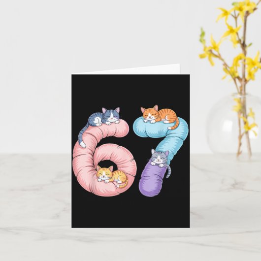 Cute 67 Cat Meme Design  Kaart (Gele Bloem)