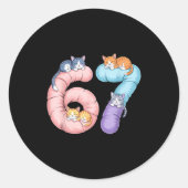 Cute 67 Cat Meme Design  Ronde Sticker (Voorkant)