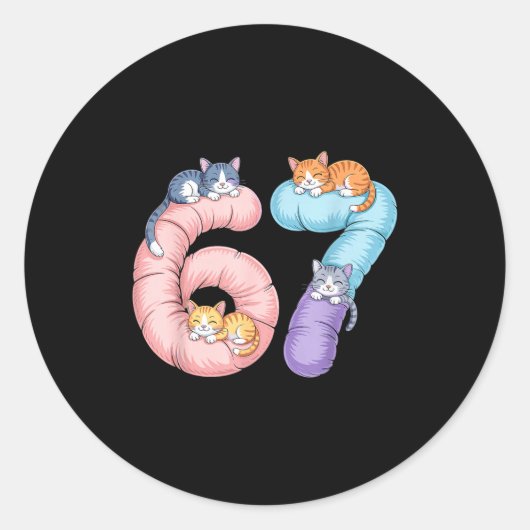 Cute 67 Cat Meme Design  Ronde Sticker (Voorkant)