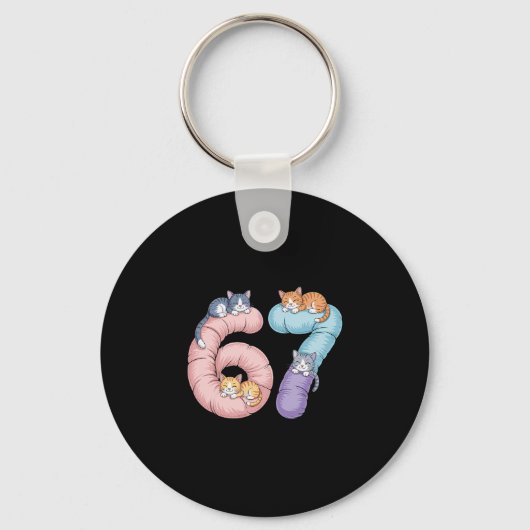 Cute 67 Cat Meme Design  Sleutelhanger (Voorkant)