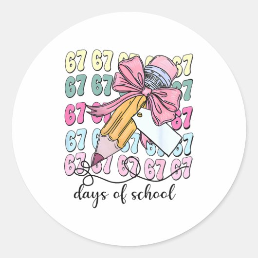 Cute 67 Days Smarter 67 Days Of School Coquette Bo Ronde Sticker (Voorkant)