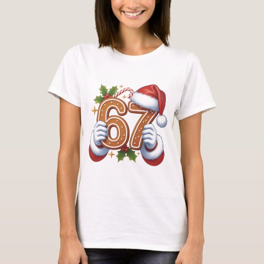 Cute 67th Birthday Gingerbread Man Christmas Gift, T-shirt (Voorkant)