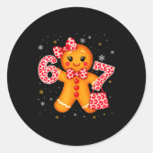Cute 6 7 Christmas Leopard Bow Gingerbread Girls W Ronde Sticker (Voorkant)