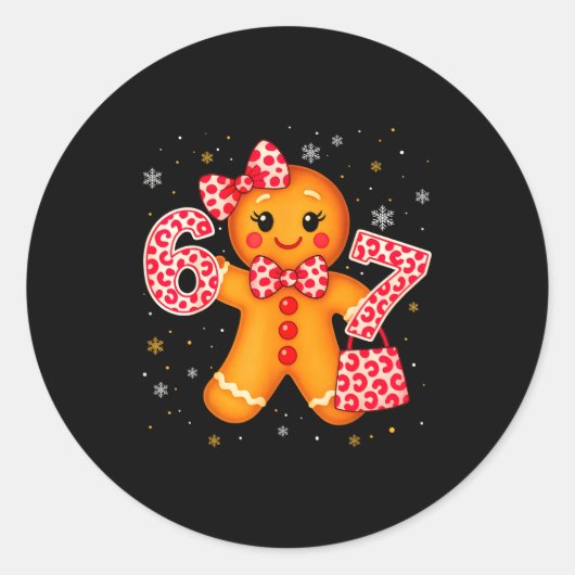 Cute 6 7 Christmas Leopard Bow Gingerbread Girls W Ronde Sticker (Voorkant)