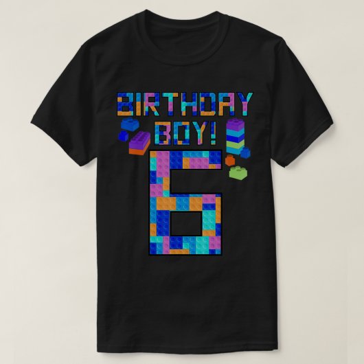 Cute 6th Birthday Gift 6 Years Old Block Building T-shirt (Design voorkant)