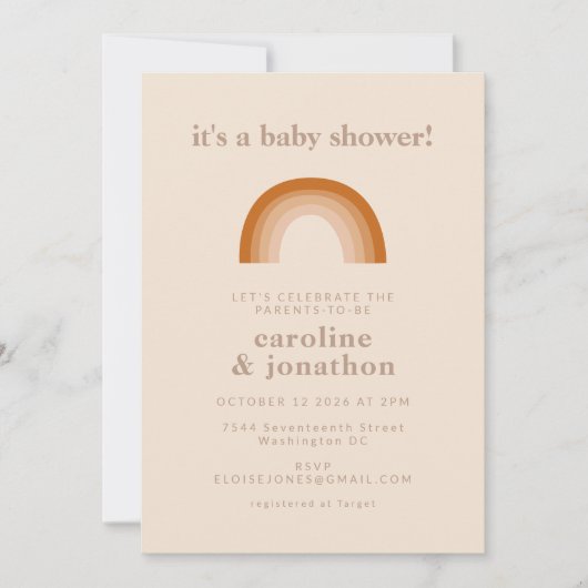 Cute 70s Rainbow Neutral Terracotta Baby shower Kaart (Voorkant)