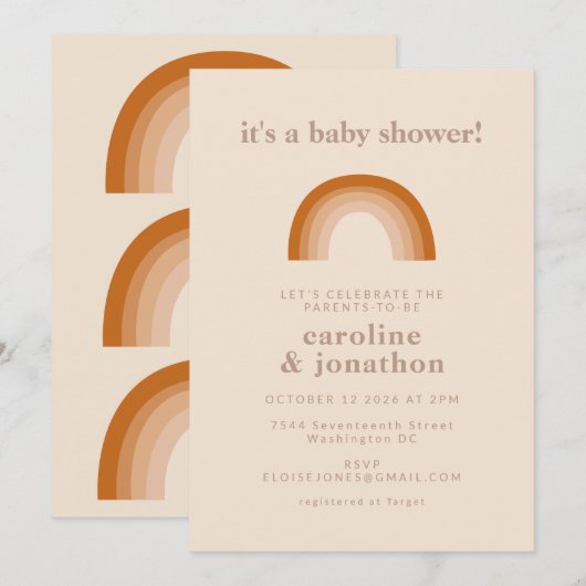 Cute 70s Rainbow Neutral Terracotta Baby shower Kaart (Voorkant / Achterkant)