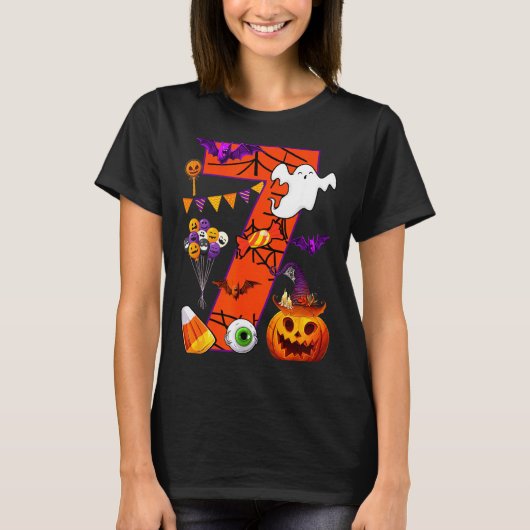 Cute 7 Years Old 7th Birthday Ghost Happy Hallowee T-shirt (Voorkant)