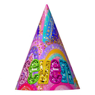 Cute 7e Regenboog Lovertje Gouden Glitter Maximali Feesthoedjes