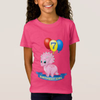 Cute 7th Birthday Girl Pink Baby Triceratops Dino