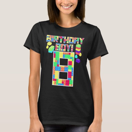 Cute 8th Birthday  8 Years Old Block Building Boys T-shirt (Voorkant)