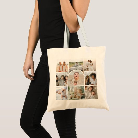 Cute 9 Multi Foto Collage Boog Tote Bag (Voorkant (product))