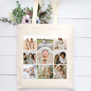 Cute 9 Multi Foto Collage Boog Tote Bag