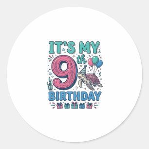 Cute 9e Verjaardag Schildpad Vintage Kids T-shirt  Ronde Sticker