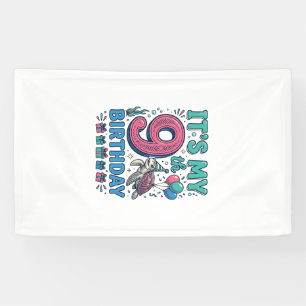 Cute 9e Verjaardag Schildpad Vintage Kids T-shirt  Spandoek