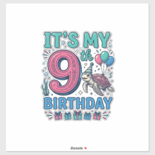 Cute 9e Verjaardag Schildpad Vintage Kids T-shirt  Sticker
