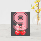 Cute 9th Birthday Girl Nk Cherry Coquette Bow 9 Ye Kaart (Gele Bloem)