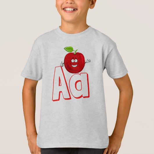 Cute A for Apple - Kinder ABCD English alfabet T-shirt (Voorkant)
