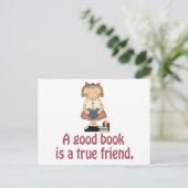 Cute A Good Book is een True Friend T-shirt Briefkaart (Staand voorkant)