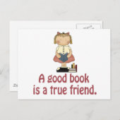 Cute A Good Book is een True Friend T-shirt Briefkaart (Voorkant / Achterkant)