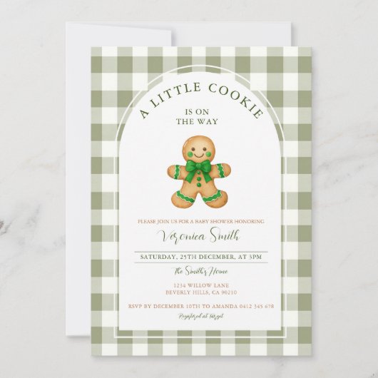 Cute A little Cookie baby shower green gingham  Kaart (Voorkant)