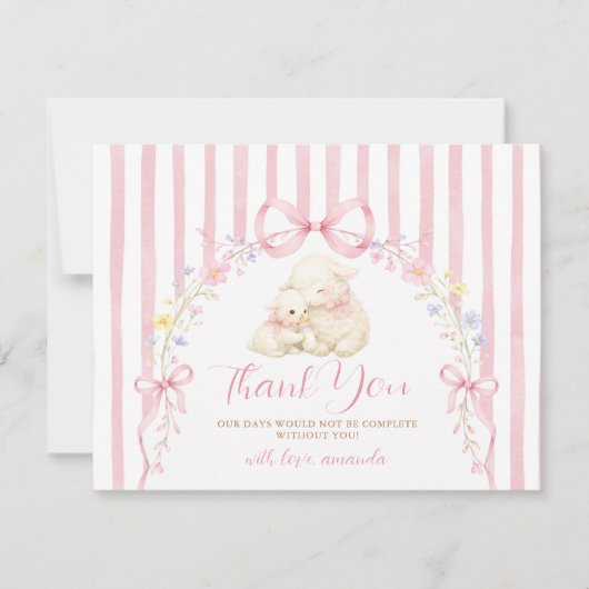 Cute A little lamb baby shower Pink Bow Gingham Bedankkaart (Voorkant)